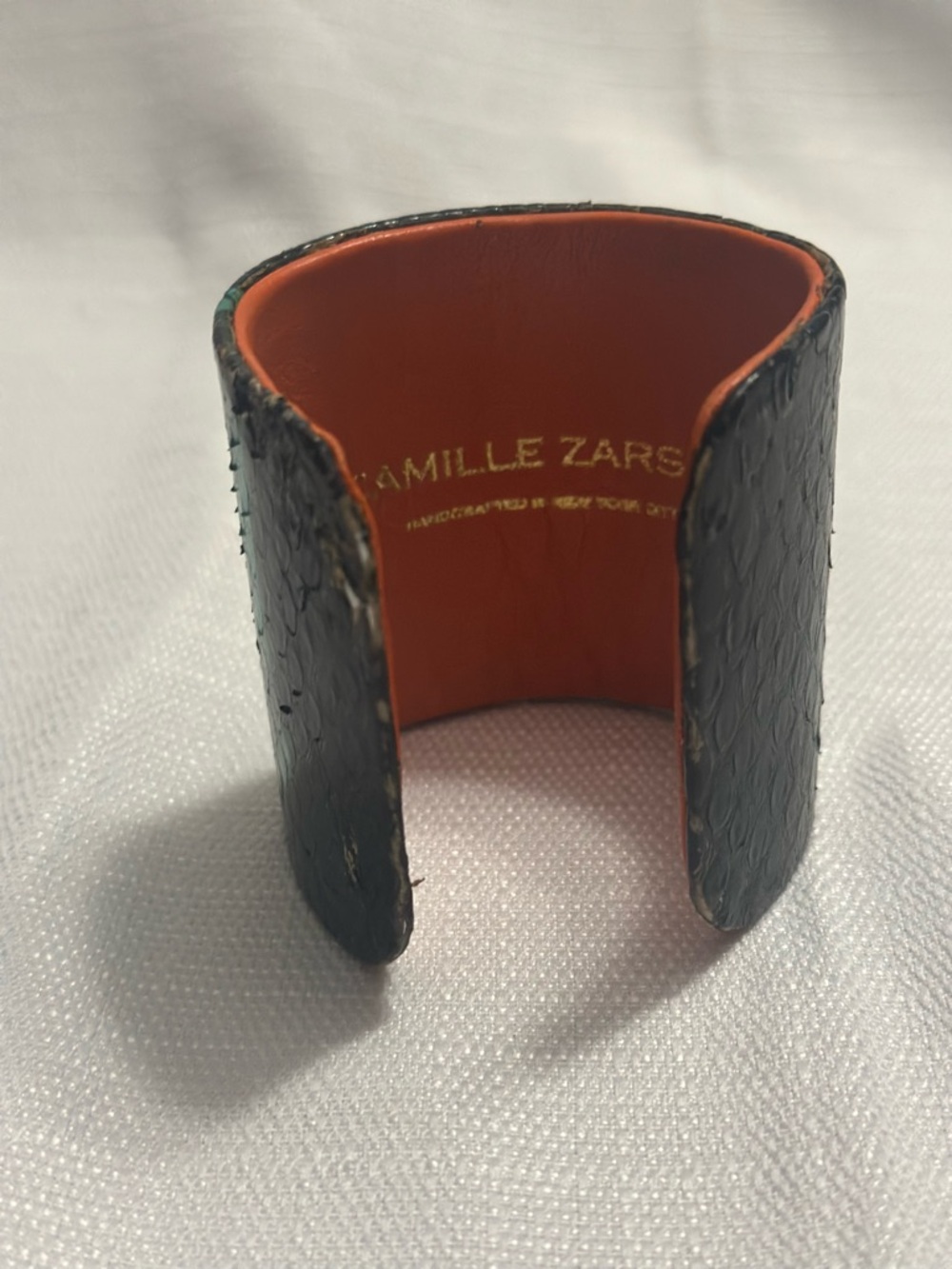 Camille Zarsky Python Leather Cuff Bracelet Teal Black Wide Statement - Picture 3 of 4